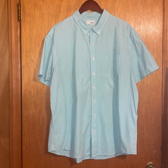 •SONOMA•MENS BLUE SHORT SLEEVE BUTTON UP COLLARED SHIRT SIZE XXL - Picture 2 of 6